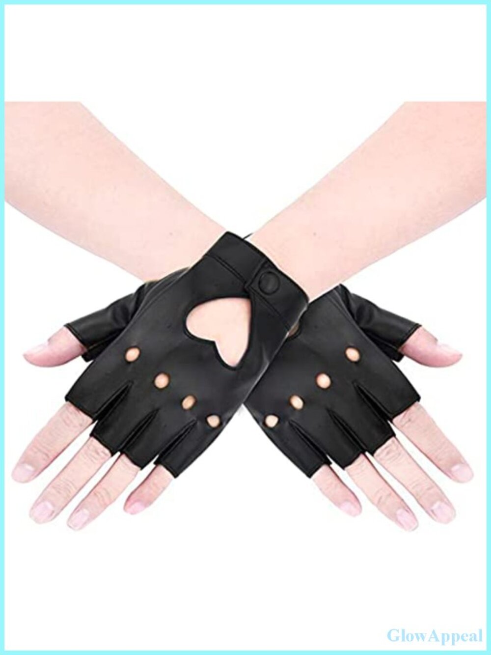 Half Finger PU Leather Gloves Heart Cutout Punk Fingerless Gloves Halloween